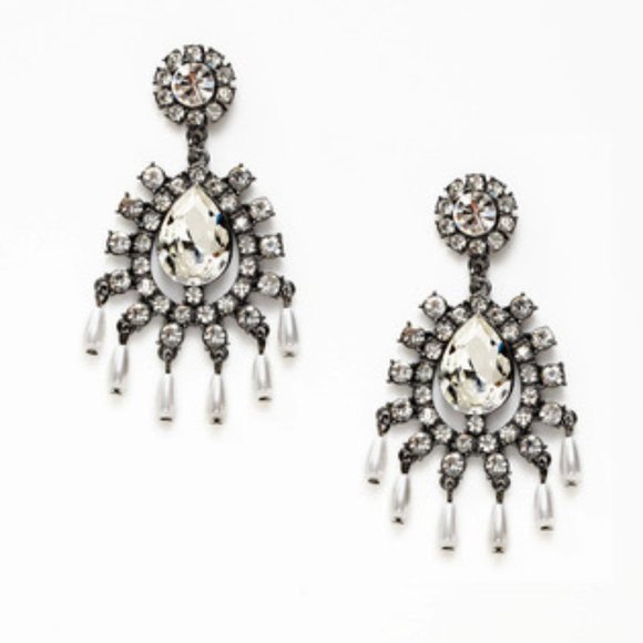 Kenneth Jay Lane Gunmetal large chandelier earrings with crystals - Picture 1 of 5